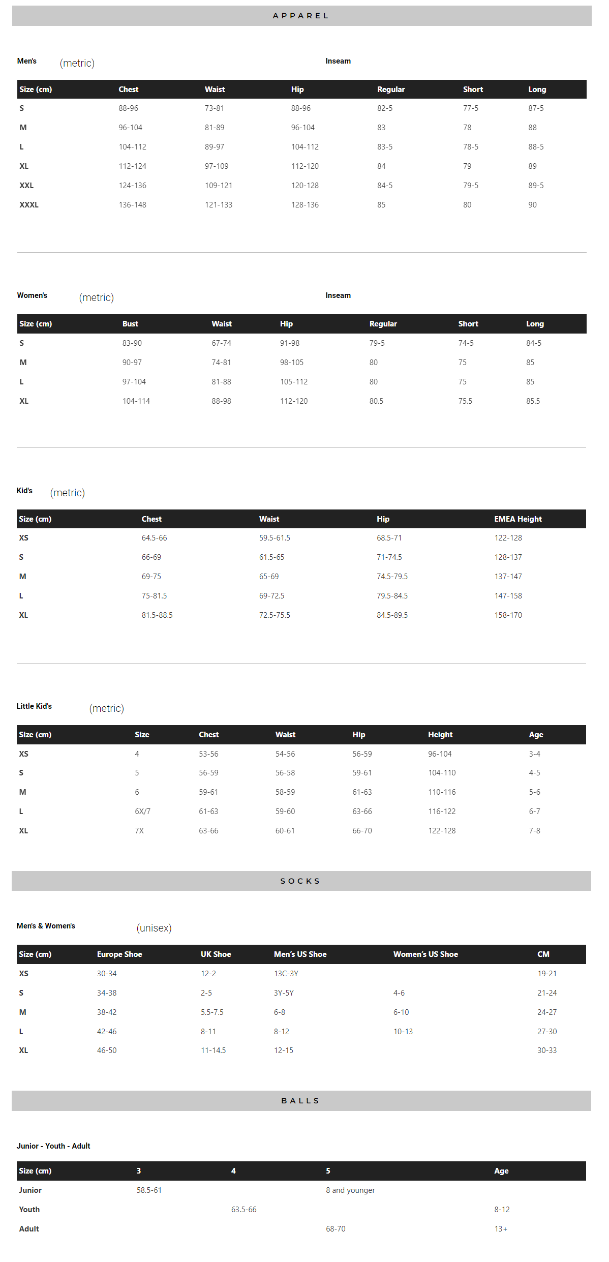 sizing guide